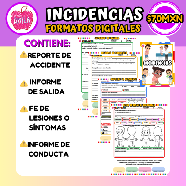 FORMATOS DE INCIDENCIAS PARA NIVEL PREESCOLAR, PRIMARIA Y SECUNDARIA