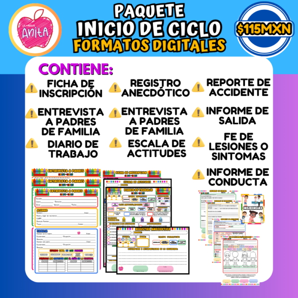 PREESCOLAR PAQUETE DE FORMATERÍA DE INICIO DE CICLO + INCIDENCIAS